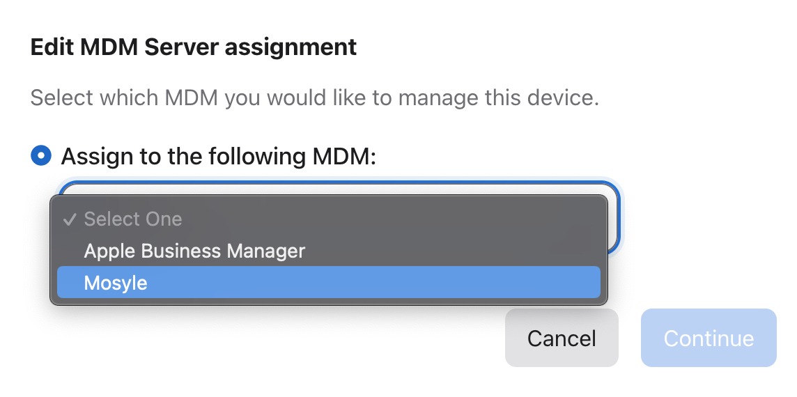 Assign Device to Mosyle