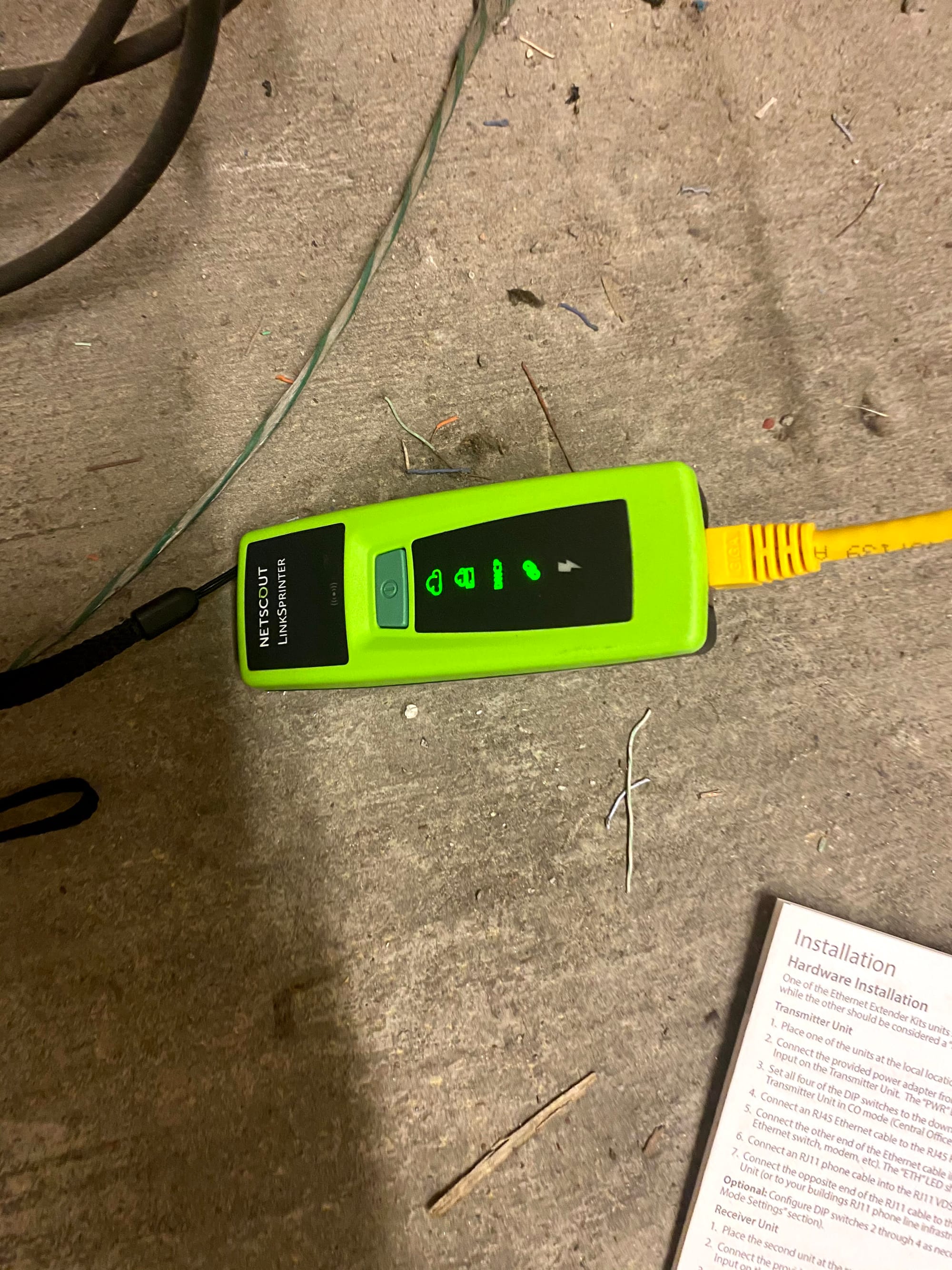 Netscout Linksprinter showing a link connection, DHCP, DNS and Internet