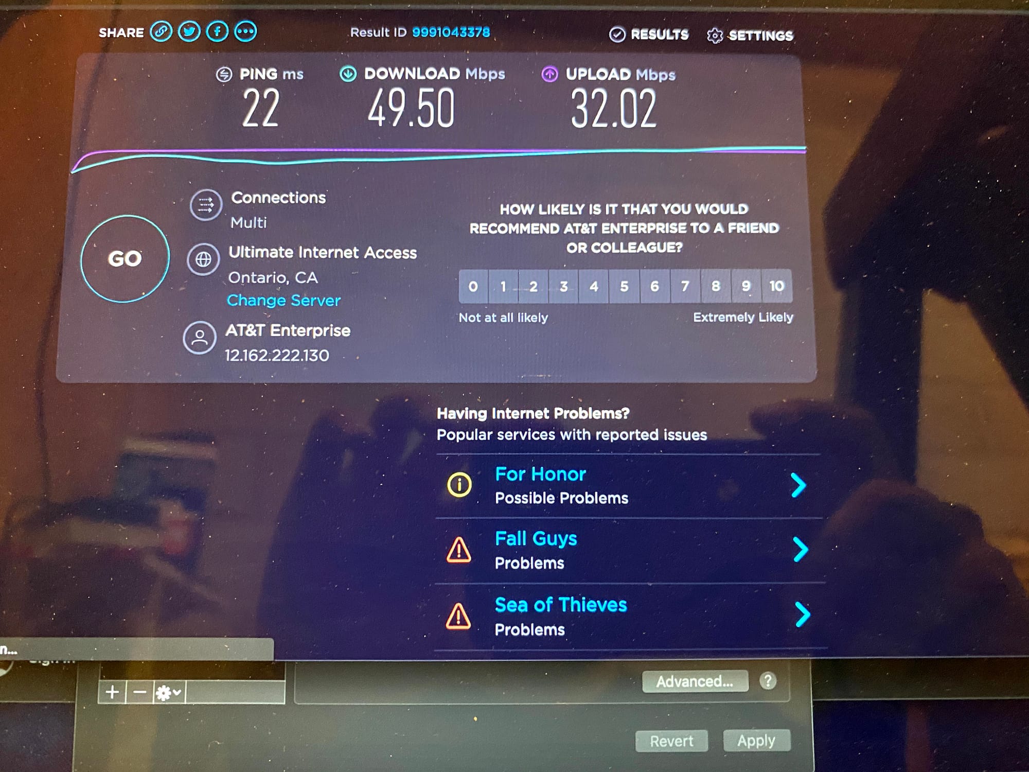 Speedtest that shows the results