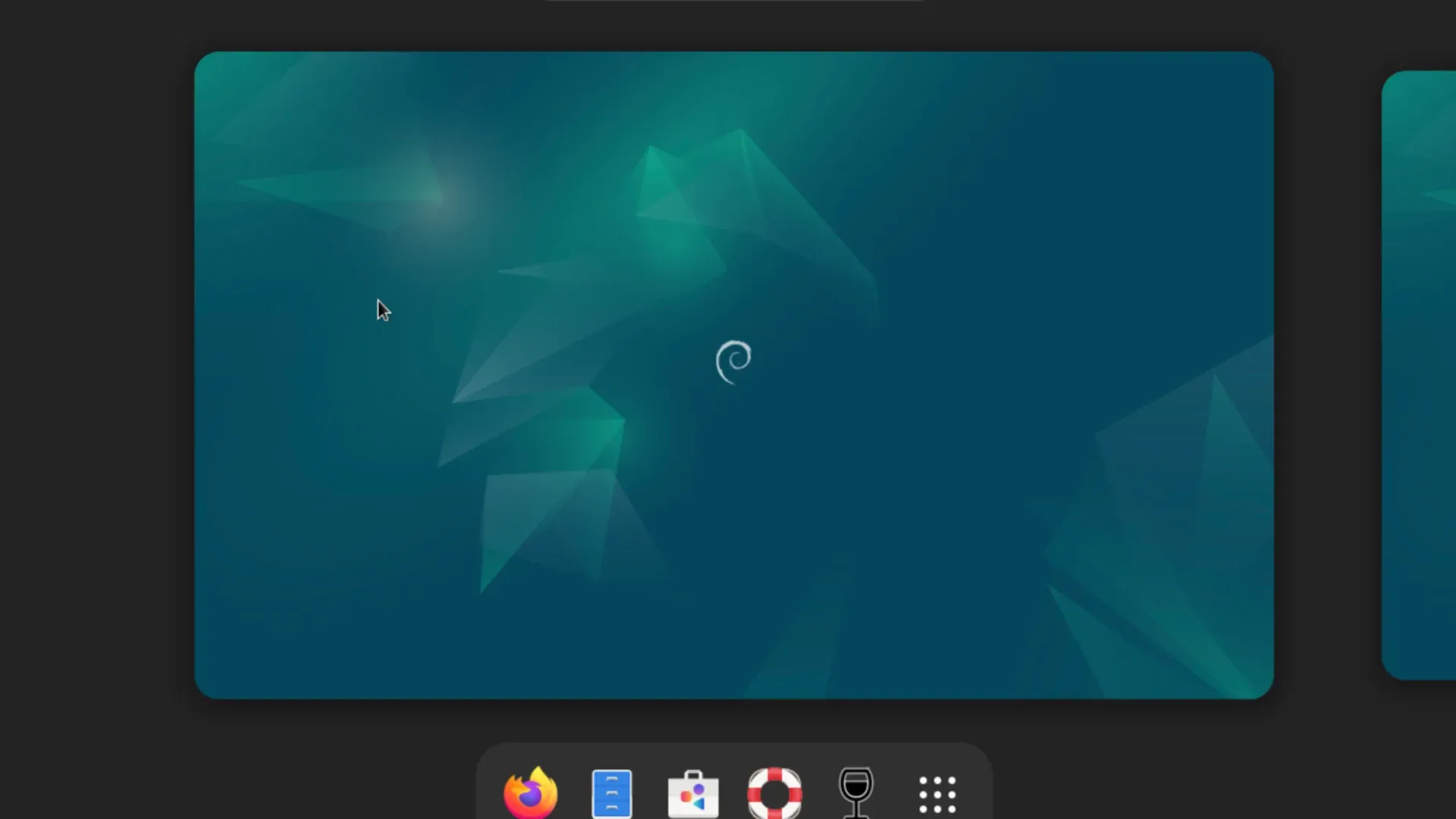 The Libation VM’s Debian GNOME desktop running in the Proxmox noVNC console after its first boot.